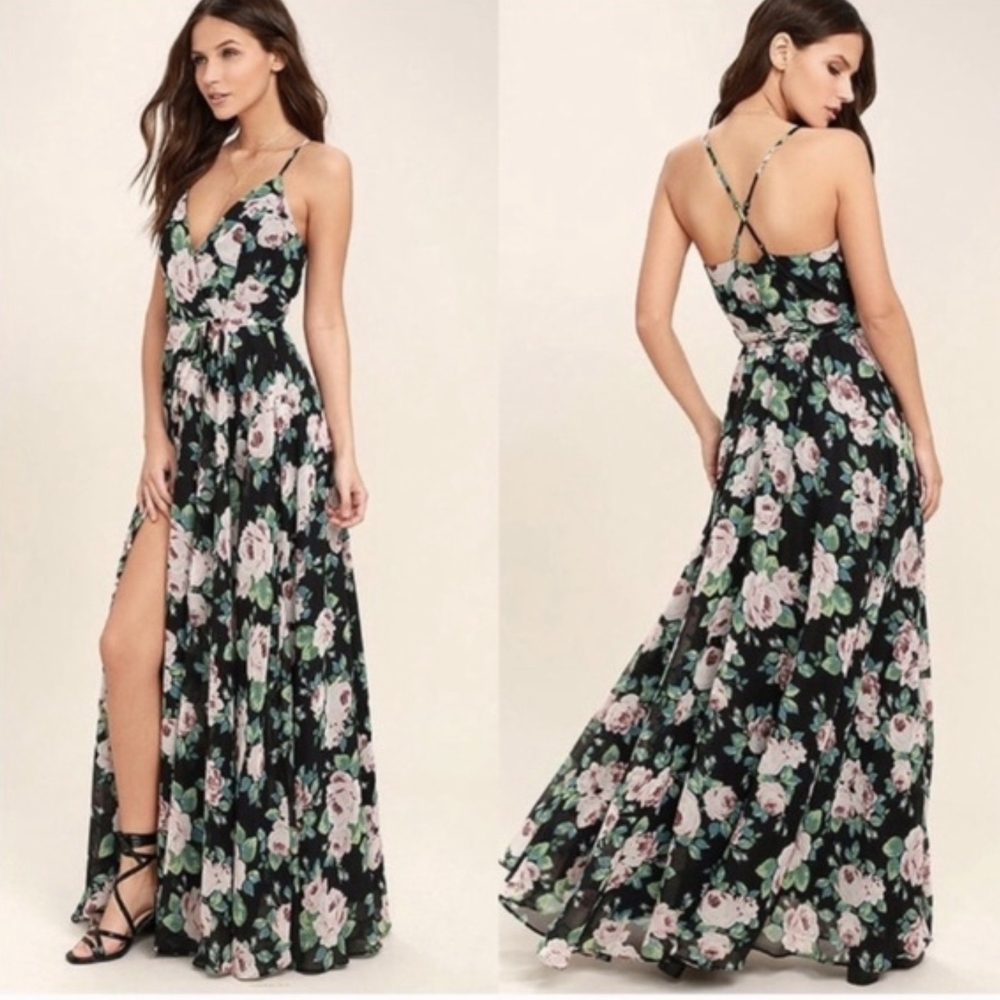Lulu's Black Floral Maxi Dress
